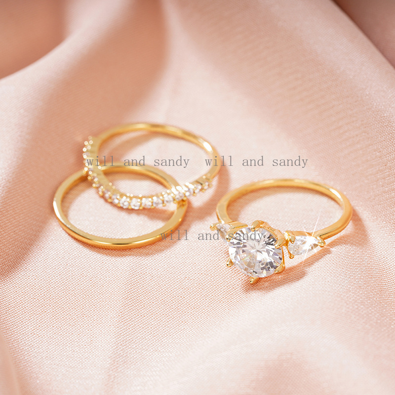 14k Gold Plated Dainty Stacking Ring Set for Women Cubic Zirconia Gemstone Knuckle Rings Engagement Wedding Promise Band Teardrop CZ Ring Designer Jew