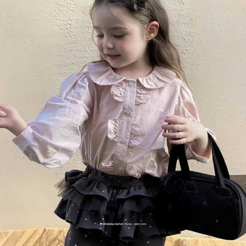 New Doll Collar Shirt Korean Version Childrens Clothing 2025 Autumn Girls Cotton Soft and Stylish Long Sleeved Shirt C251007