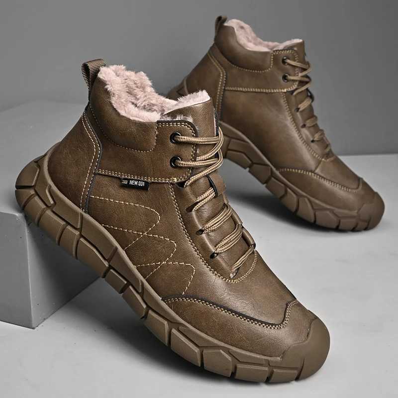 New Mens Retro Leather Hiking Boots Non slip Thick Sole Warm Lined PlushFleece for Outdoor Camping Trekking Autumn Winter J251007