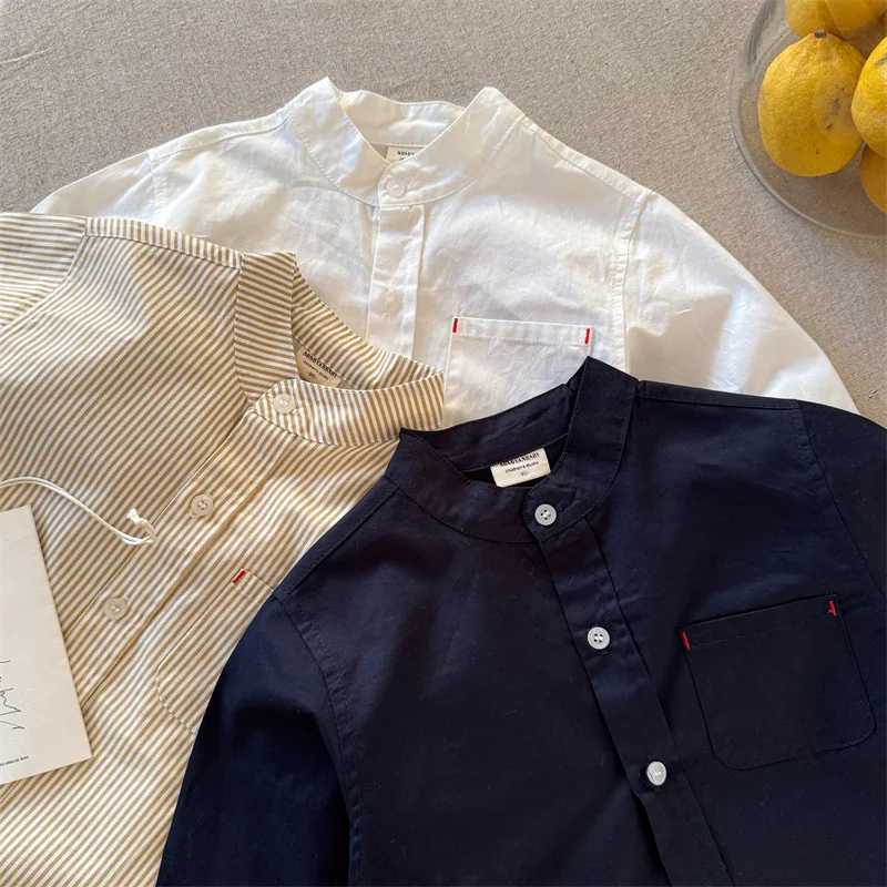 Baby Boys Blouses Toddler Striped Blouse Kids LongSleeved Top Girls Lapel Pocket Shirts 2025 Spring Autumn Childrens Clothing C251007