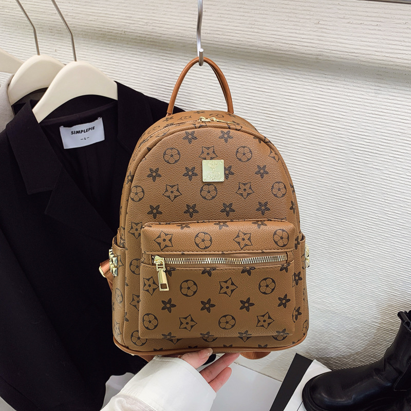 Free Shipping 2025 New Design Women's Light Luxury Fashion Backpack Convenient Commuting Printed Simple Design Backpack White Brown Coffee Hot Sa