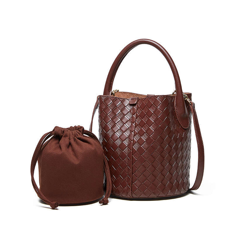 Luxury bag High End Feel New Women s Genuine Leather Handbag Versatile Woven Bucket Shoulder Crossbody Bag for