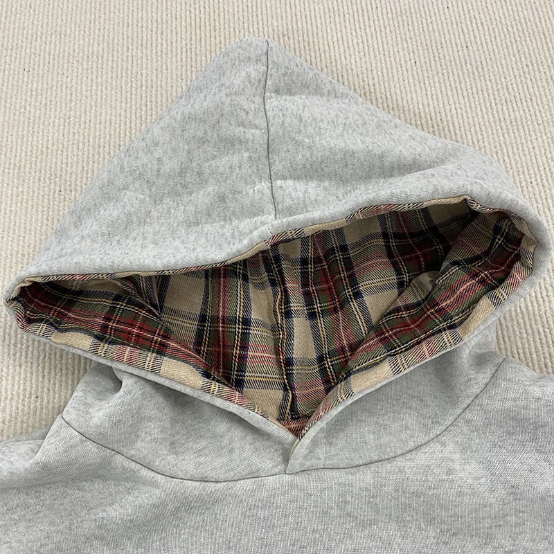 Unisex American HipHop Plaid Print Loose Hoodie Y2K Pullover for Autumn Winter Men Women 250929
