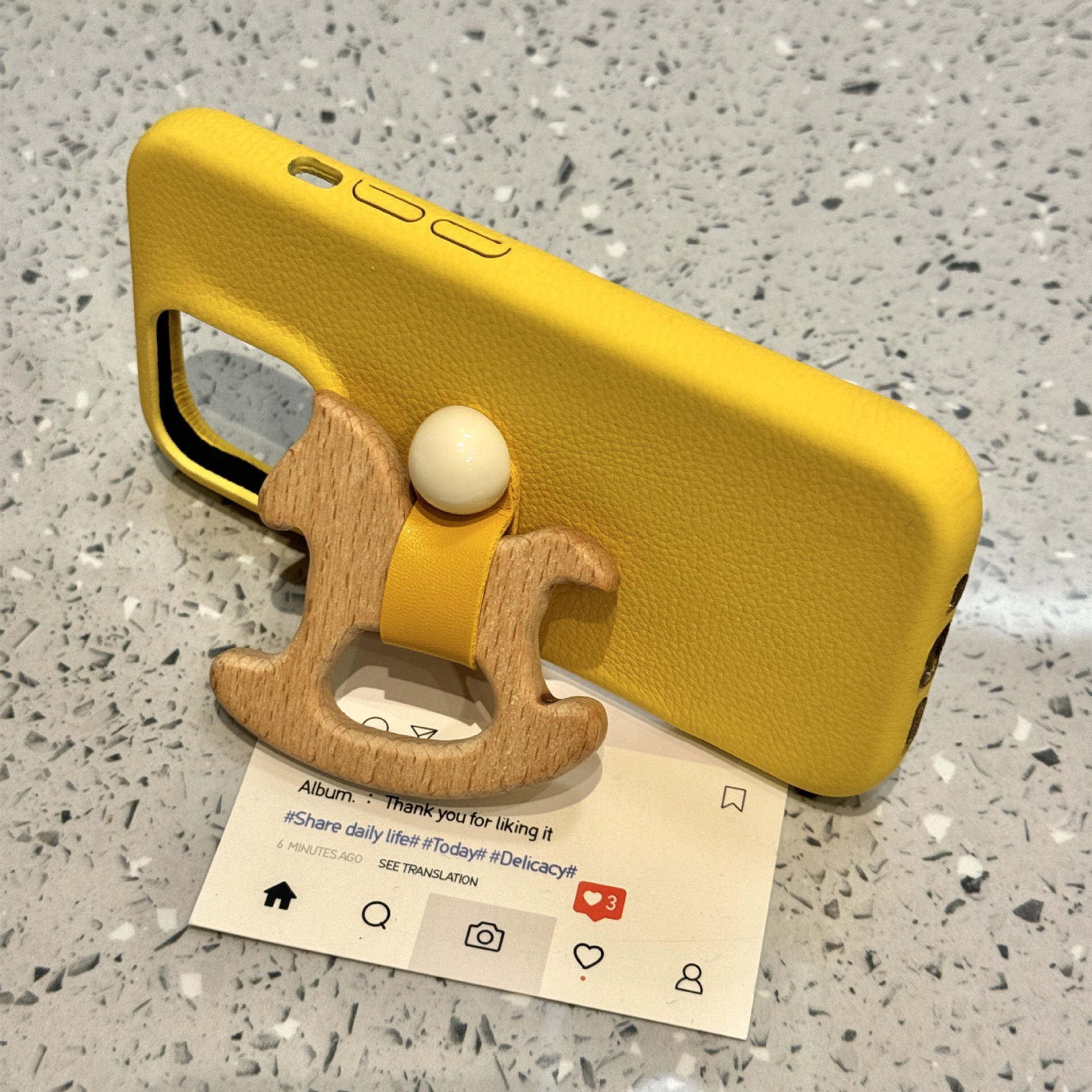for iPhone 16 Pro Max Case with 3D Wooden Horse Ring Holder Kickstand Leather Touch Comfortable Handcrafted Cover for iPhone phone case