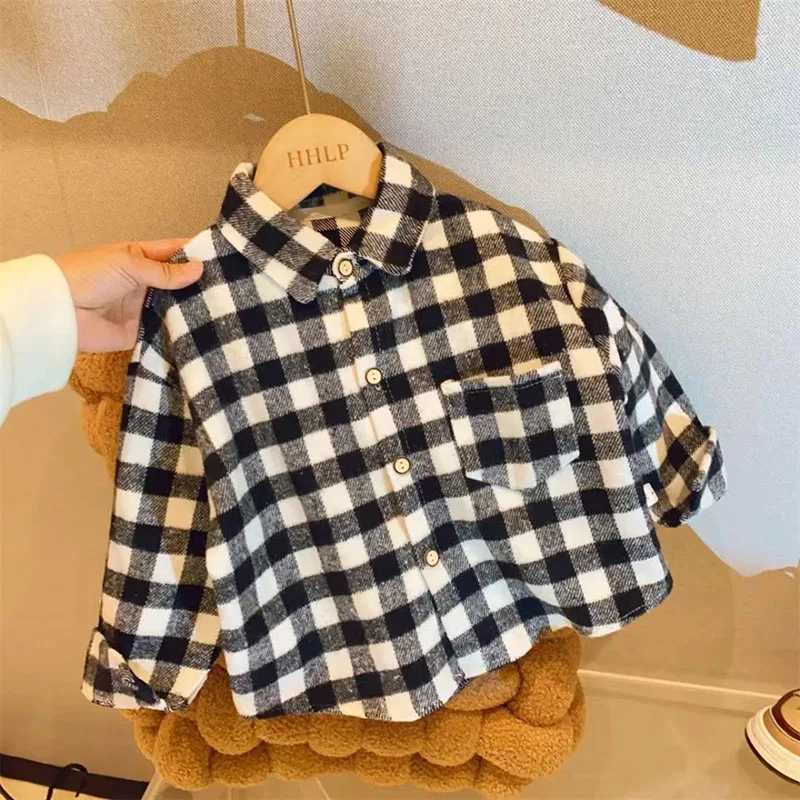 Autumn Childrens clothes Girls Boys Casual Retro Lapel Shirt Long Sleeves Singlebreasted Tops Blouses Plaid Shirts C251007