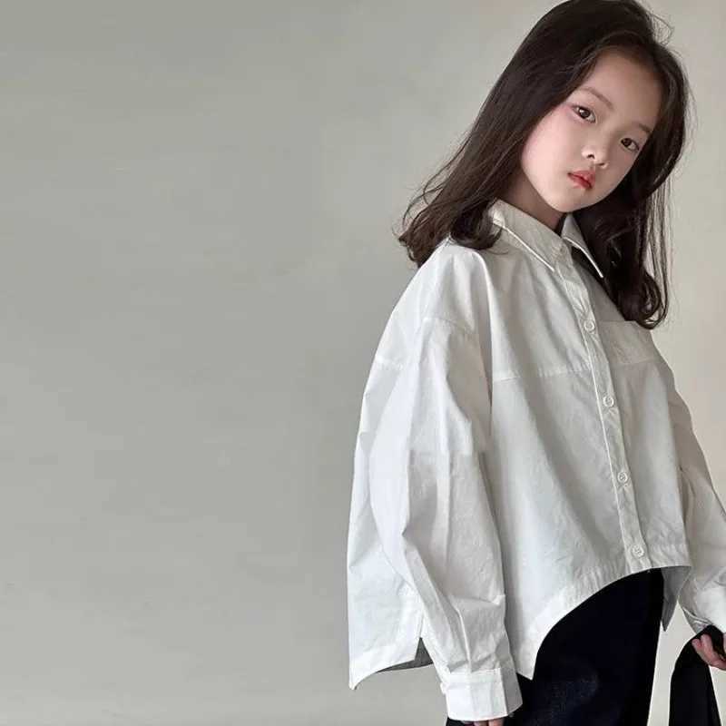 Slit Shirt 2025 Spring and Summer New Korean Fashion Casual Solid Color Allmatch Rear Split Shirt Girls Clothes C251007