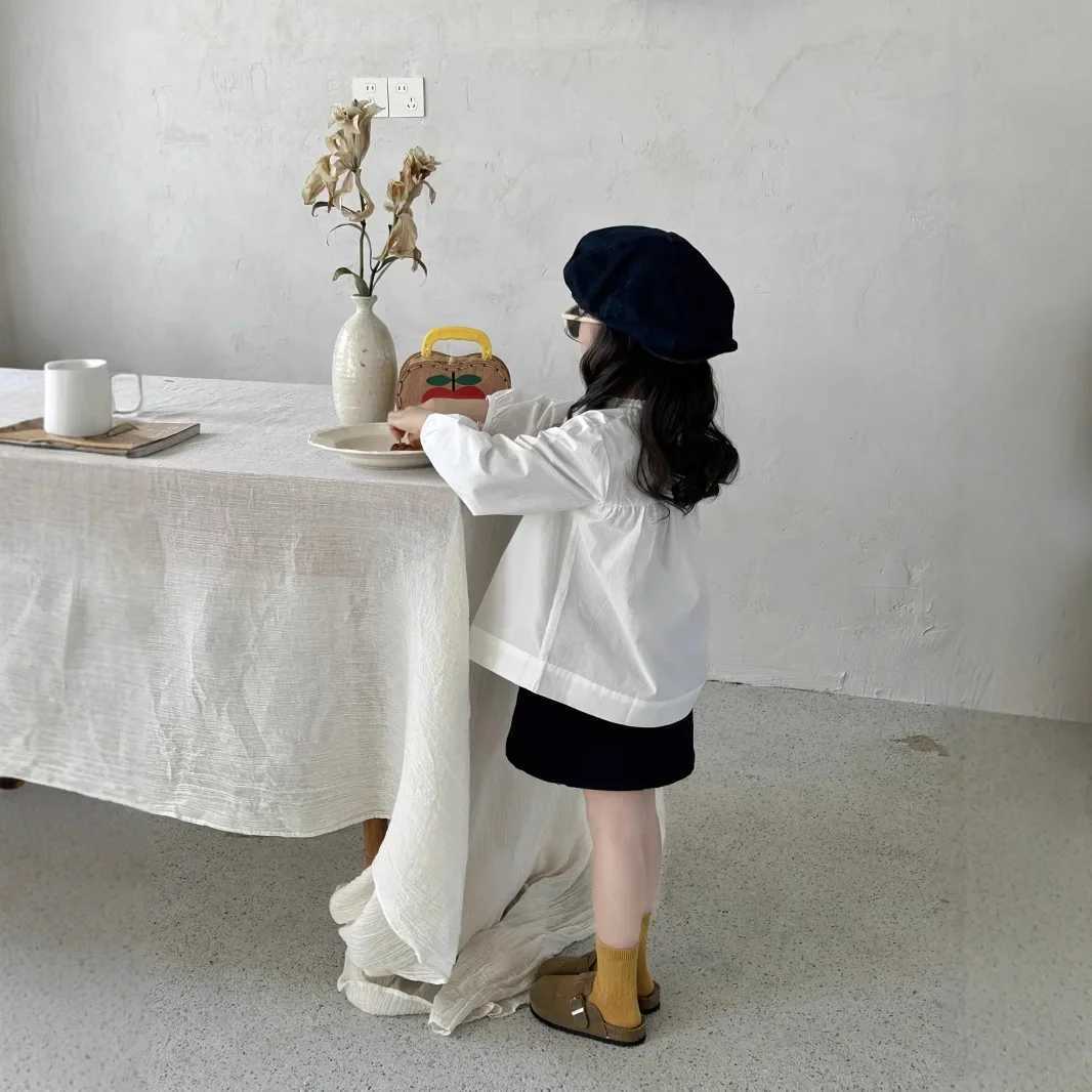 Shirt and Skirt 2025 Spring New Korean Fashion Solid Color Simple Allmatch Shirt Denim Skirt Kids Clothes C251007