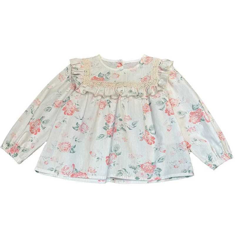 2025 Autumn Kids Girls Blouses Cotton Lace Collar Floral Printed Infant Babys Girl Tshirts Korean Sweet Toddler Girls Pullovers C251007