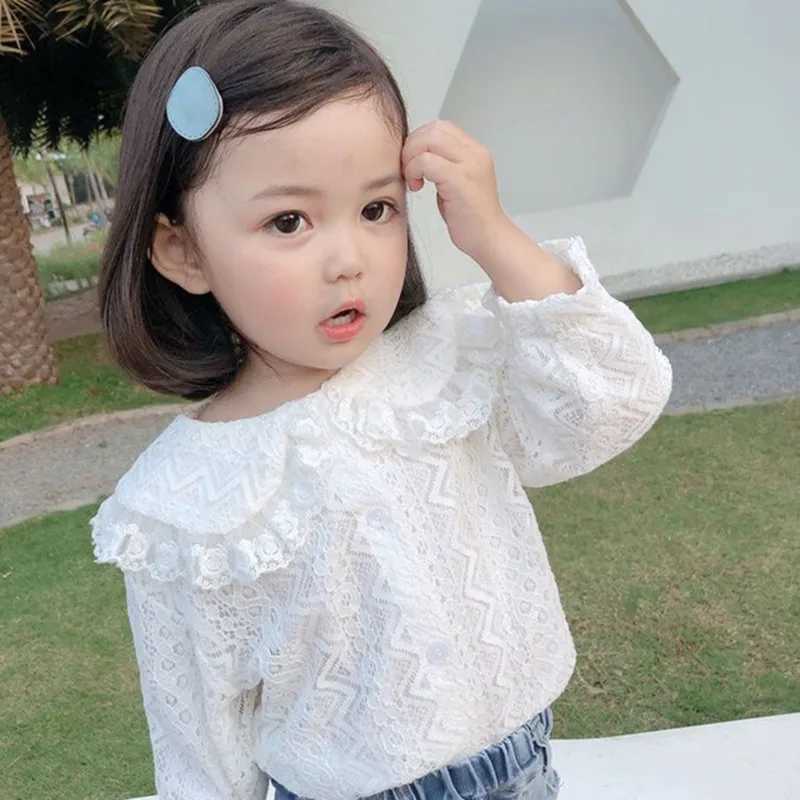 Spring Autumn Girls Blouse White Girl Lace Shirts Long Sleeve Peter Pan Collar Baby Toddler Blouse Kids Tops Children Clothes C251007