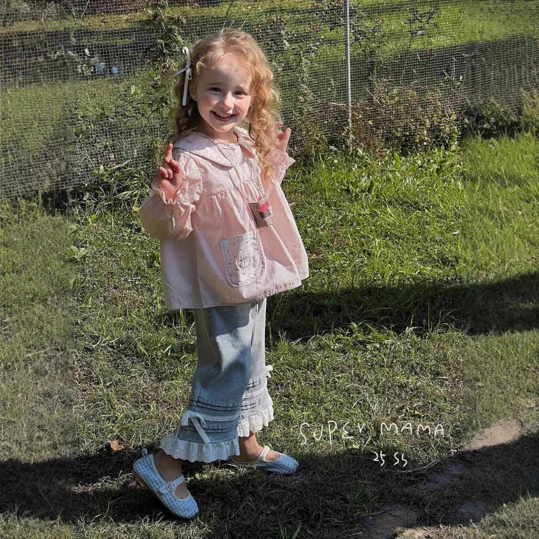 Girls Doll Shirt Children Top Long Sleeved Shirt 2025 Spring Autumn New Girls Baby Thin Peter Pan Collar Sweet Shirt C251007