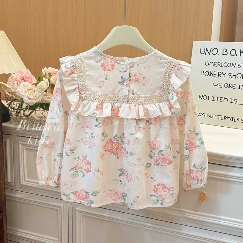 2025 Autumn Kids Girls Blouses Cotton Lace Collar Floral Printed Infant Babys Girl Tshirts Korean Sweet Toddler Girls Pullovers C251007