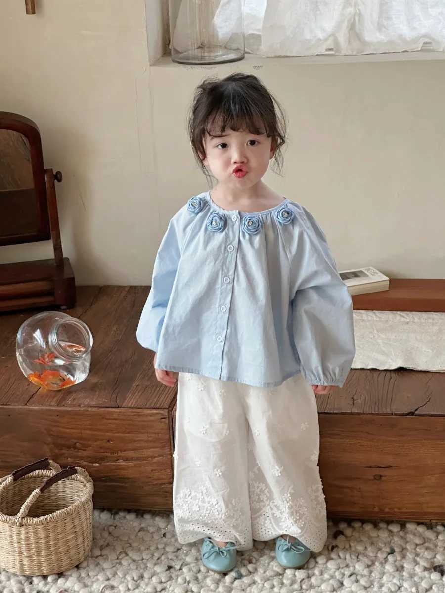 5568 Children Shirt 2025 Spring Autumn New Baby Girls Shirt Coat Flower Doll Shirt Long Sleeve Cardigan Tops Blouse C251007