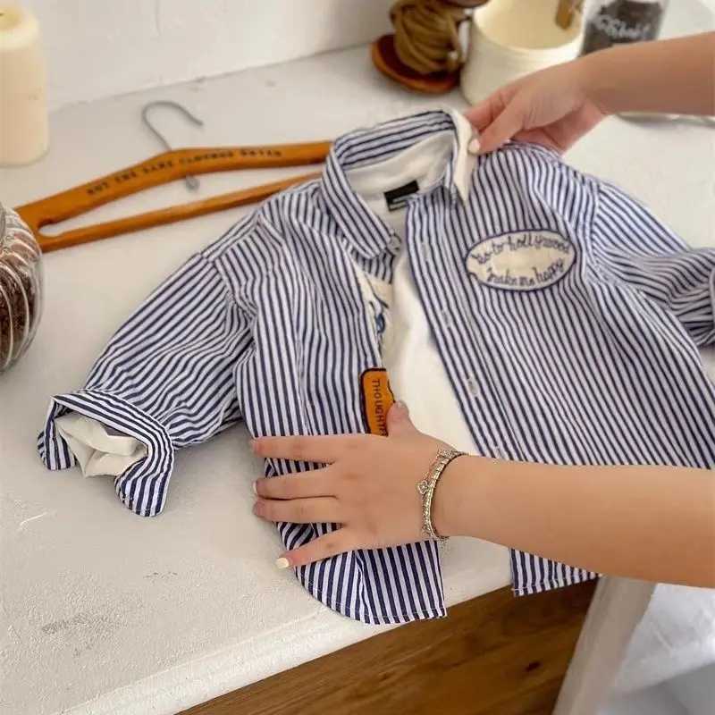 Childrens Shirt Spring and Autumn New Boys and Girls Korean Edition Pure Cotton Stripe Long Sleeve Top Baby Polo Neck Shir C251007