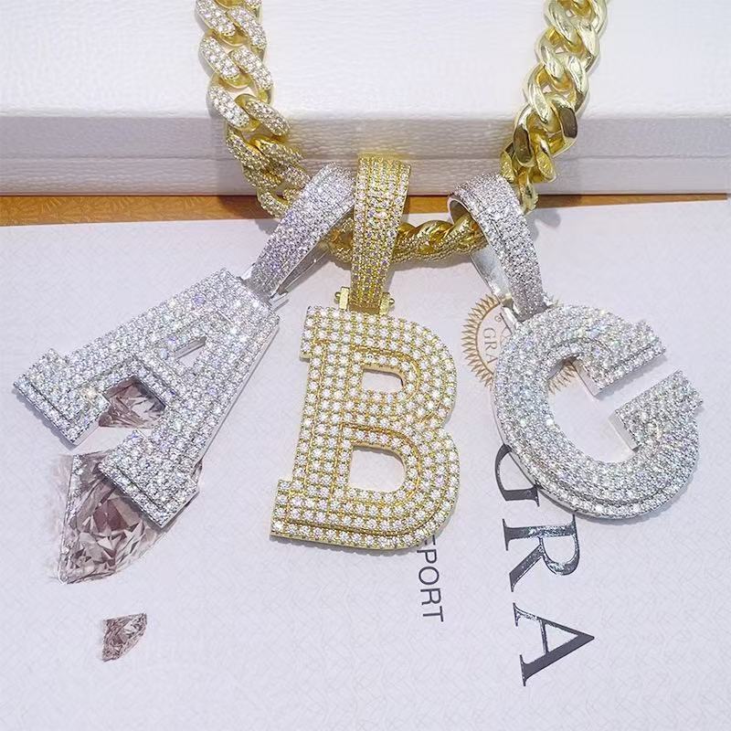 Hip Hop Rapper Jewelry 2.5 Iced Out VVS Moissanite Pendant Custom Moissanite Double R Initial Letter Pendant With Cuban Chain