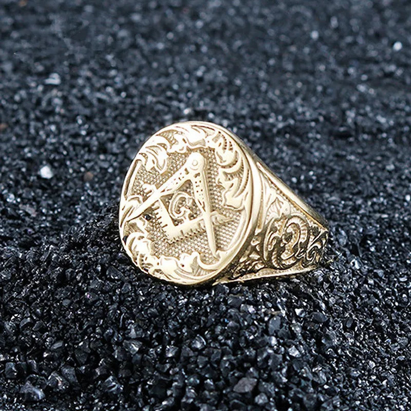 Vintage Men Gold Plated Masonic Ring Masonic Church Ring Mason Ring Hip Hop Punk Ring Banquet Jewelry Fathers Day Party Gift 250922