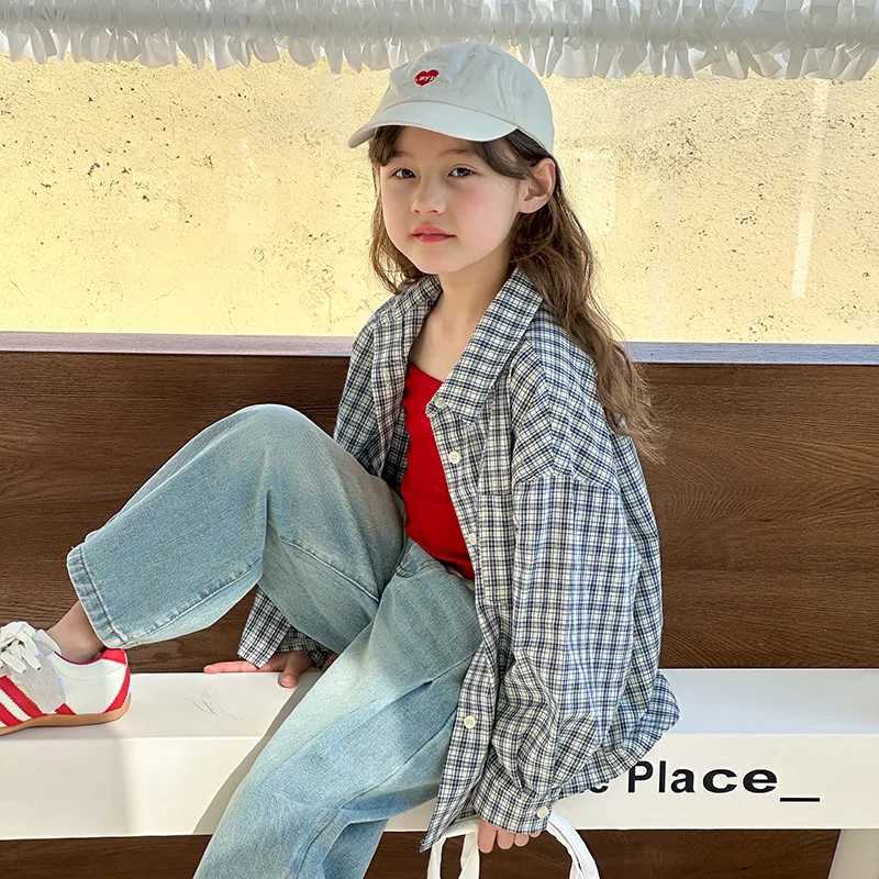 Childrens Plaid Shirt Spring New Korean Fashionable Casual Allmatch Plaid Shirt Coat Kids Clothes Girls C251007