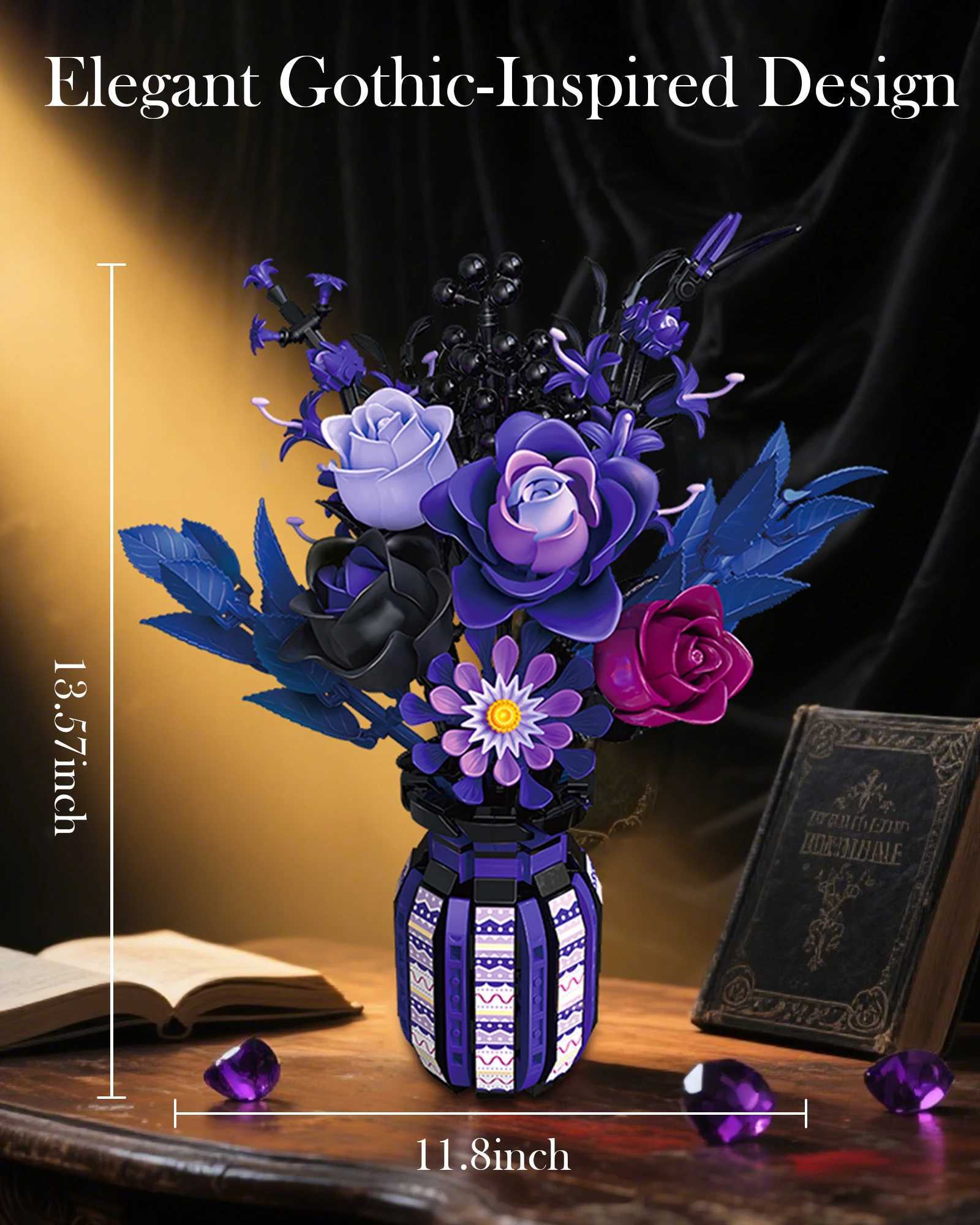 1218PCS Dark Romance Gothic Bouquet Building Blocks Flower With Vase Model Educational DIY Home Decoration Gift For Kids Adults Z251007