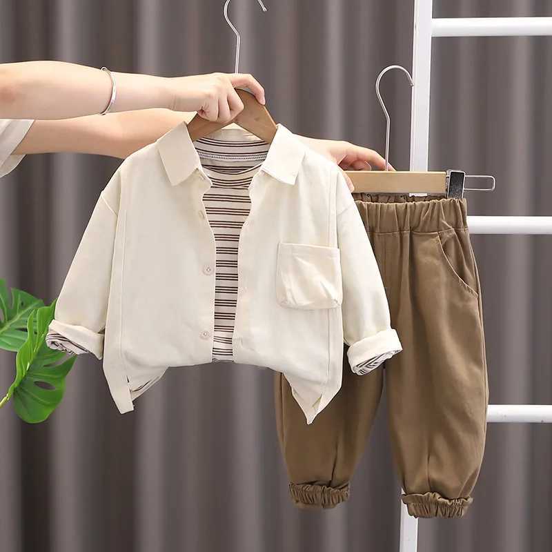 3Pcs Set Kids Boys Outfit Coat Stripe Tshirt Pants Suit Spring And Autumn Outwear Clothing Fashion Children Boy Clothing C251007