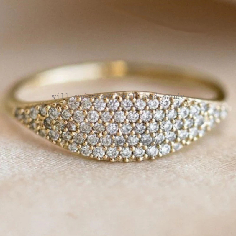 14K Gold Plated Stacking Signet Rings for Women Gold Zirconia Diamond Eternity Ring Promise Wedding Bands CZ Engagement Rings Fine Jewelry Birthday Ch