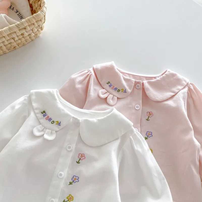 Stylish Baby Girls Flower Embroidery Shirts 05 Years Old Cartoon Lapel Girls Cotton Cardigan Childrens Casual Shirt Outerwear C251007