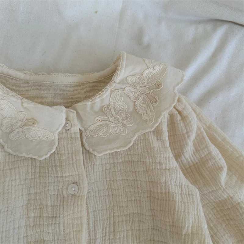 6850 Children Shirt 2025 Autumn New Lace Collar Solid Color Baby Girls Shirt Embroidery Longsleeved Blouse Tops C251007