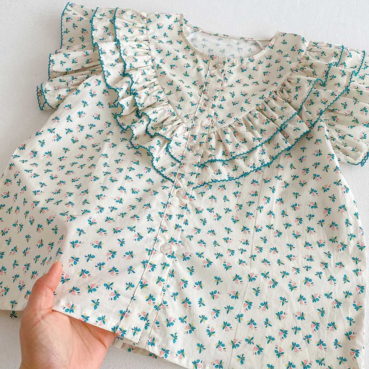 Girls Summer Floral Blouses kids Ruffles Loose Breathable Shirt tops toddler Lace Shirt for Girls Shirts Tops Children Clothing C251007