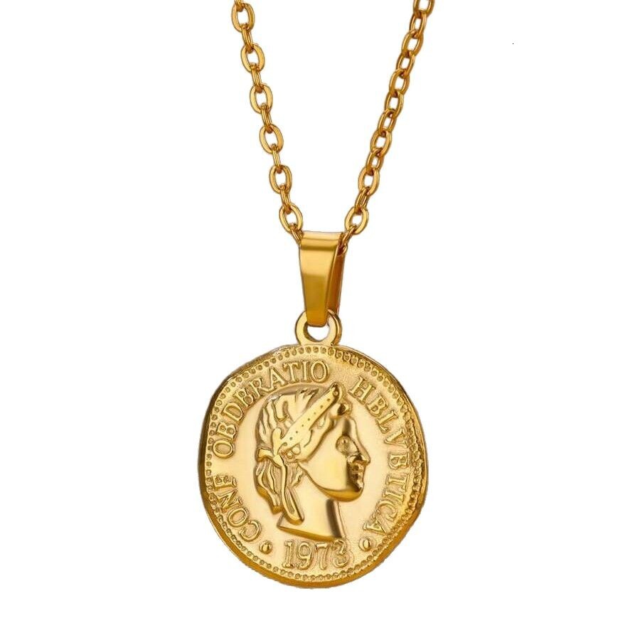 Portrait Coin Angel Pendant Necklace Women's Accessories Versatile Titanium Steel Gold Plated New Vintage Style