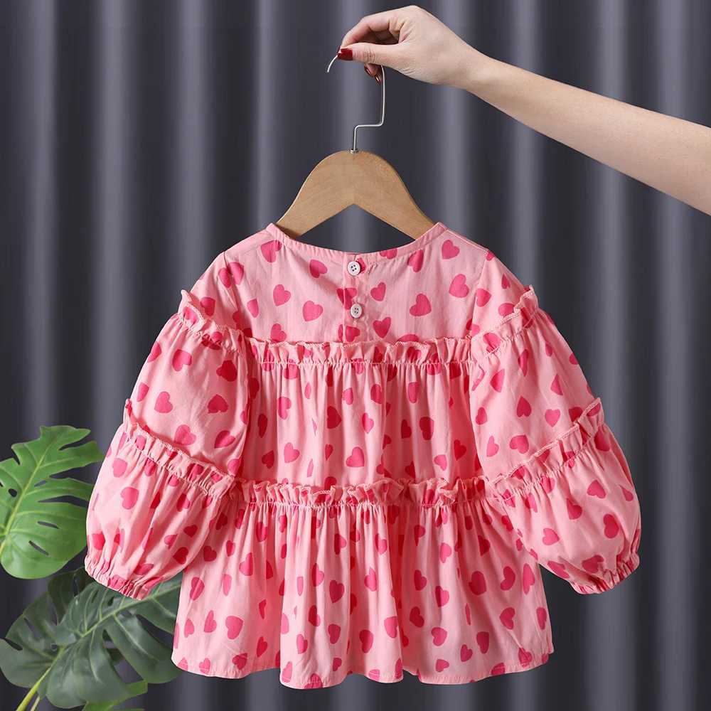 Sweet Baby Girls Long Sleeve Shirt Round Collar Love Heart Print Blouse Korean Style Loose Casual Dot Shirt Tops Girls C251007