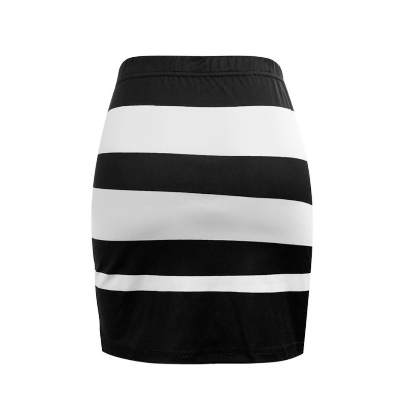Women's Black Striped Midi Skirt - Spring Summer New Casual Office Style Milk Silk Skirt-CF53697