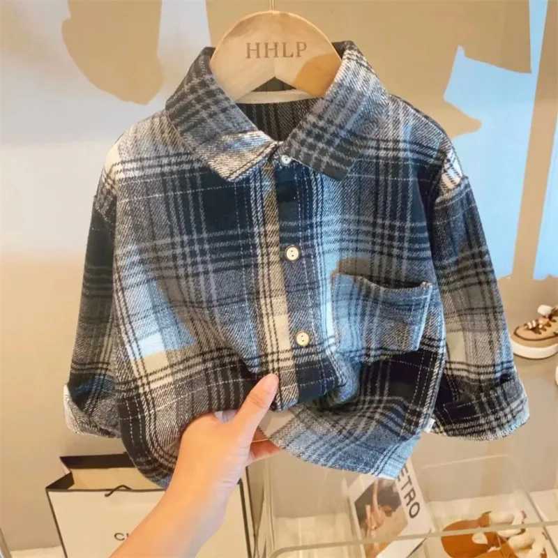 2025 Spring Autumn Fashion Children Tops Boys Buffalo Plaid Flannel Shirt C251007