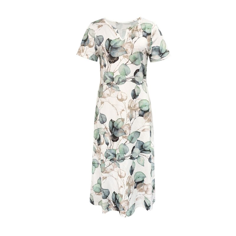 Women's Floral Print Midi Dress - Elegant Casual Short Sleeve Milk Silk Dress for Vacation-CF52970