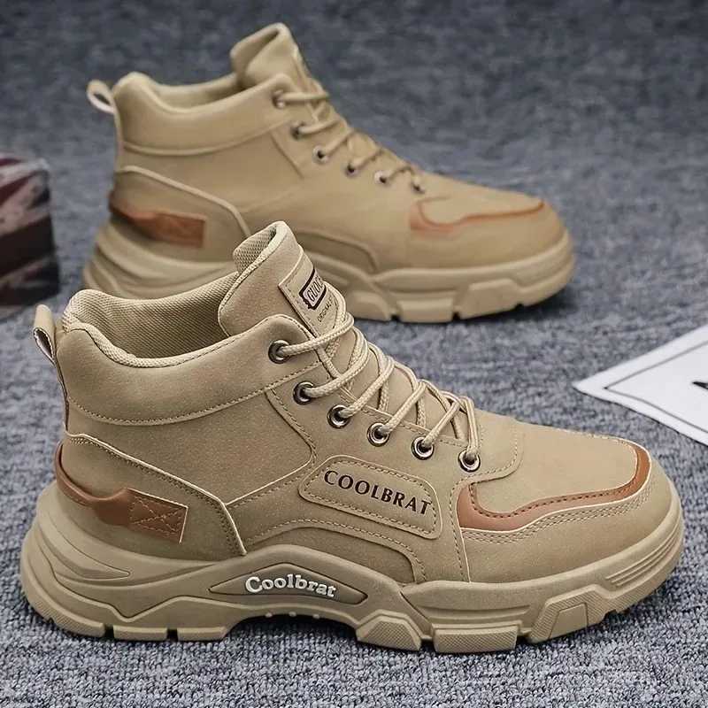 Spring and Autumn Mens Shoes New Trendy and Versatile Thick Soled Workwear Shoes Fashionable Anti Slip High Top Boots J251007