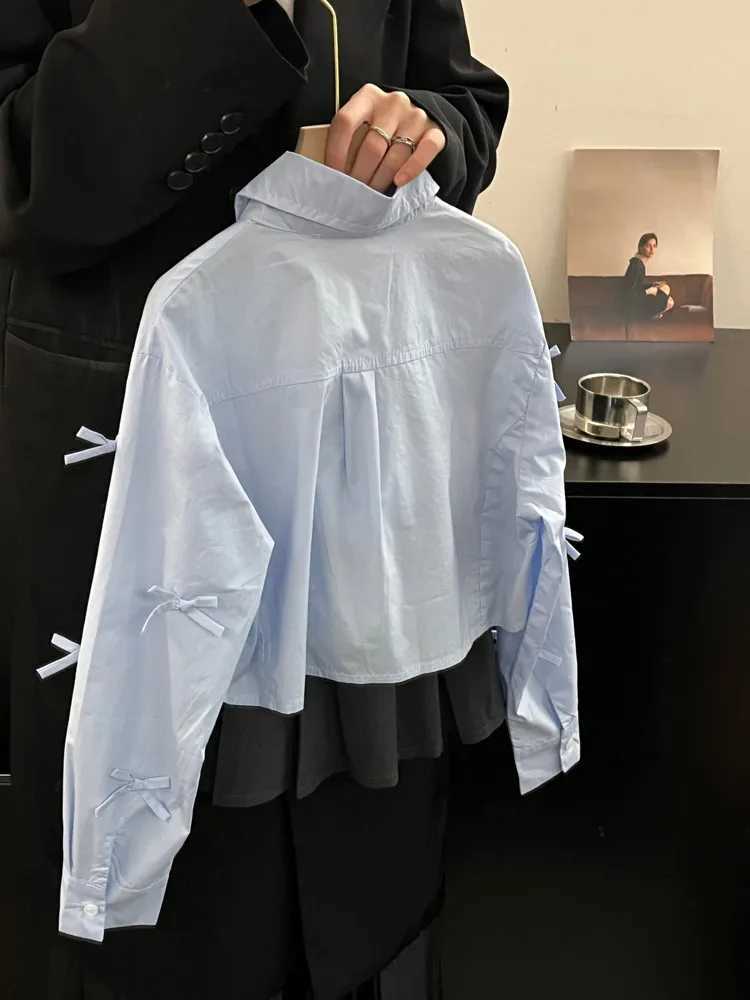 Girls Spring Shirt New Korean Childrens Elegant Sweet Bow Shirt Loose Casual Coat Kids Top 90170cm C251007