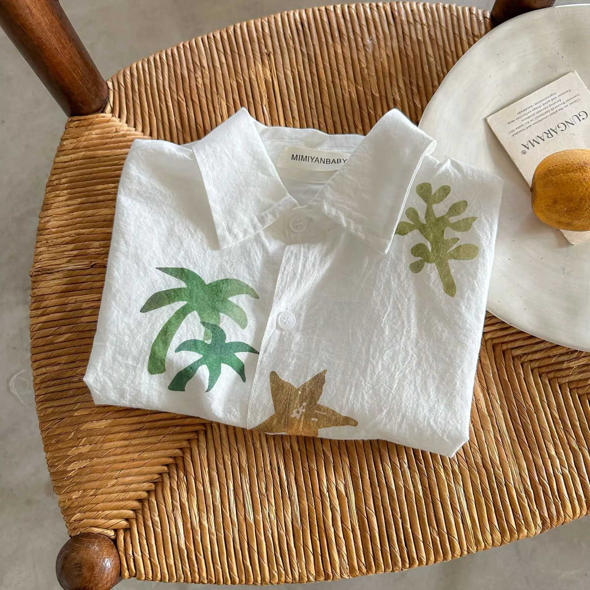 Boys short sleeved shirt beach pure cotton baby summer top half sleeved shirt breathable westernstyle childrens clothing C251007