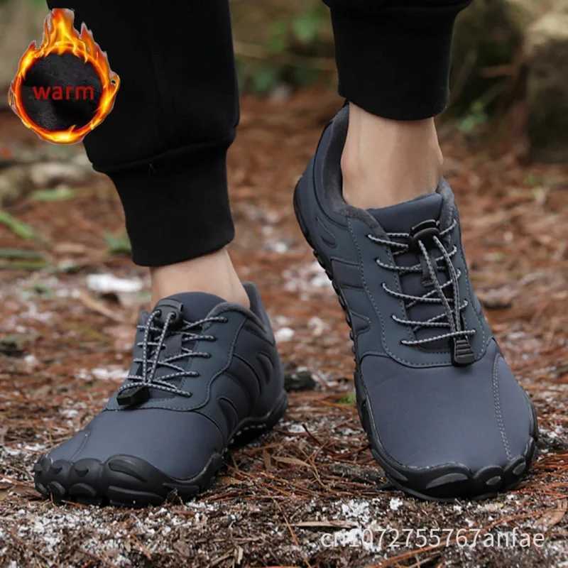 Mens Winter Warm Barefoot Shoes Waterproof Wide Toe NonSlip Rubber Sole Plush Lined Hiking Shoes Outdoor Sneakers Running Shoe J251007