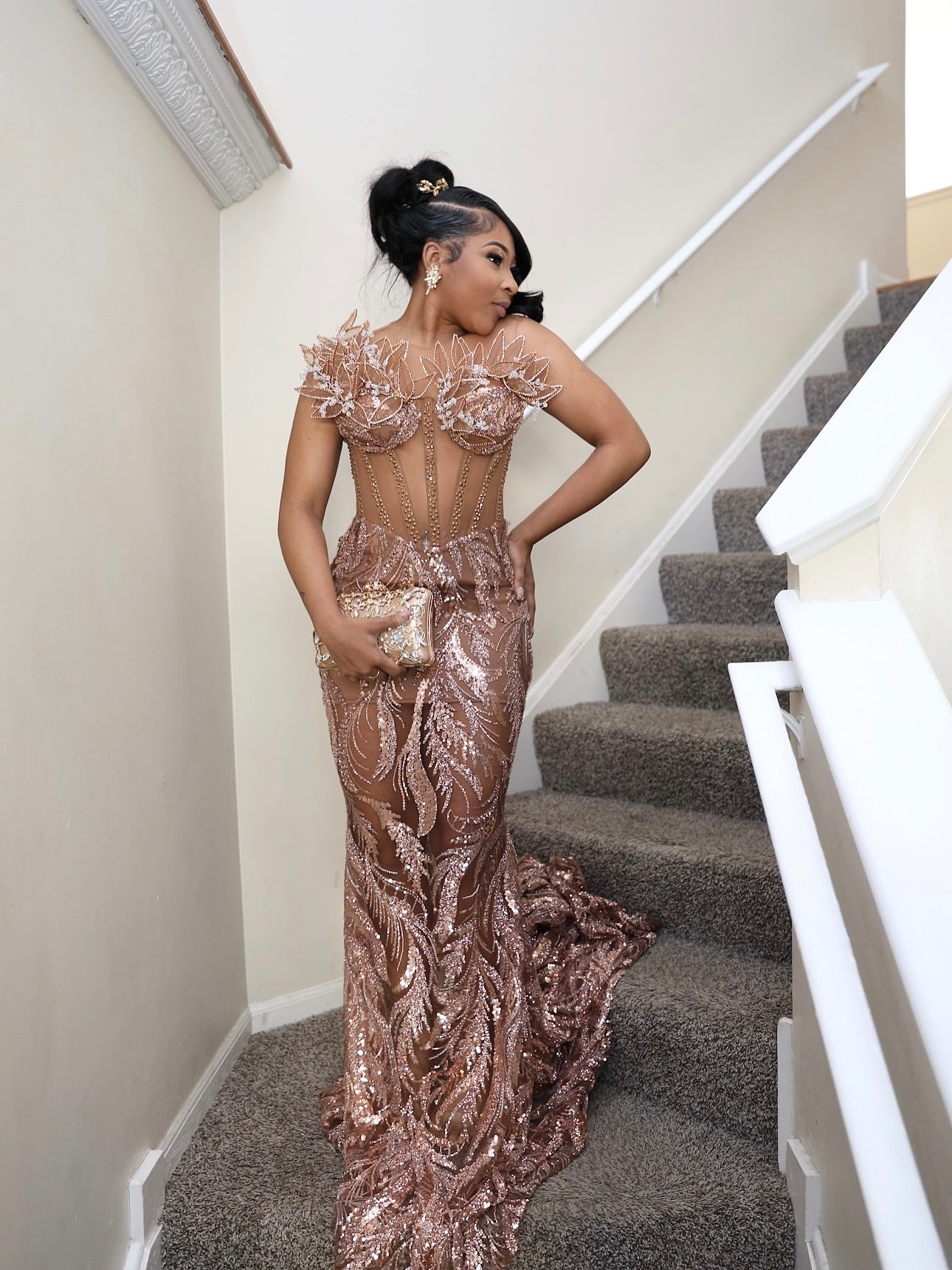 Mermaid Gold Prom Dresses 2025 3D Florals Pearls Sequined Lace Evening Formal Party Second Birthday Engagement Gowns Plus Size Dress For Special Occas