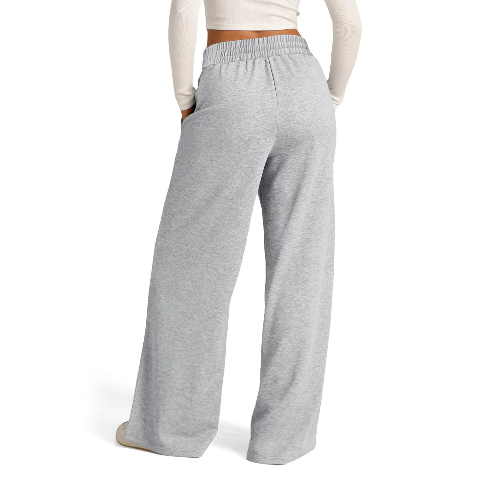 Wide Leg Pants For WomenS Fleece Lined Sweatpants Straight Bottom AllMath Plain Fitness Joggers Travel Basic 250922