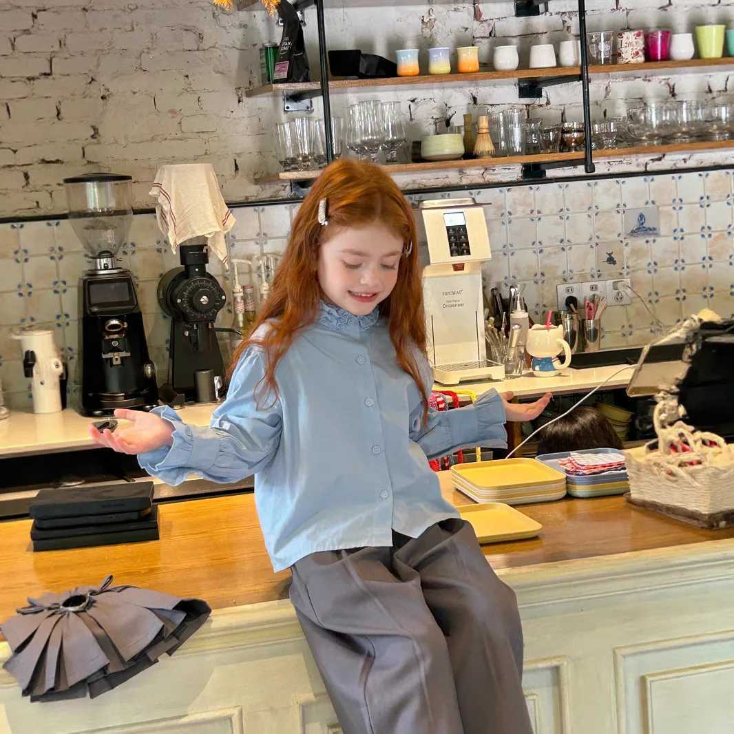 Girls Shirt 2025 Autumn New Childrens Clothing Korean Style Girls Baby Fashion Retro Sweet Frilly Longsleeved Shirt C251007
