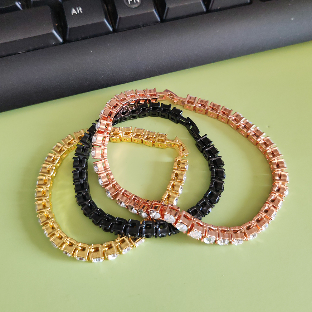 4mm 5mm Hip Hop Tennis Chain Bracelets Full Rhinestones Gold Plated Men Women Party Jewelry