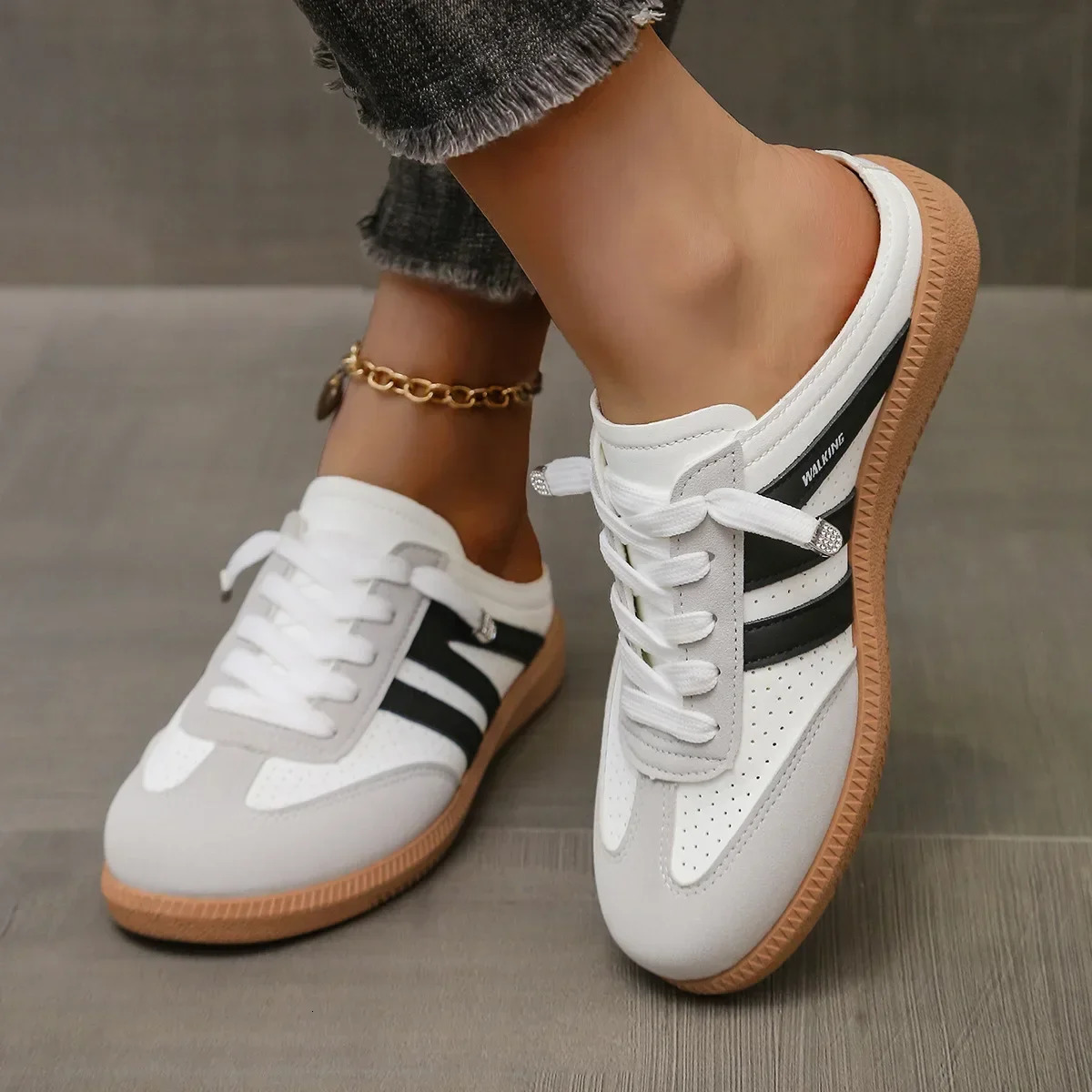 Women Mules Shoes Sports Round Toe Flat Female Footwear Casual Sneakers Clogs Platform Summer Slip on Creeper Baotou Slippers 250929