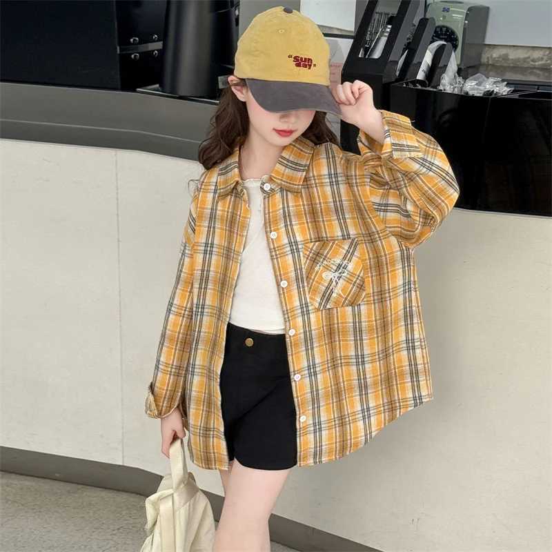 Korean Style Kids Long Sleeve School Shirts for Girl Casual Long Sleeve Plaid Blouse Kids Teenager Casual Spring Autumn Clothing C251007