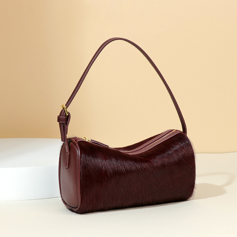 New Genuine Leather Women's Luxury Real Horsehair Underarm Pillow Camera Single Shoulder Crossbody Small Square Bag