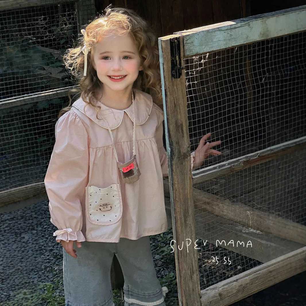 Girls Doll Shirt Children Top Long Sleeved Shirt 2025 Spring Autumn New Girls Baby Thin Peter Pan Collar Sweet Shirt C251007
