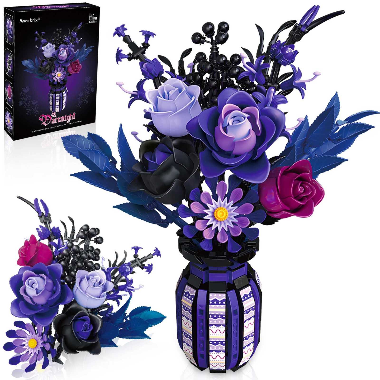 1218PCS Dark Romance Gothic Bouquet Building Blocks Flower With Vase Model Educational DIY Home Decoration Gift For Kids Adults Z251007