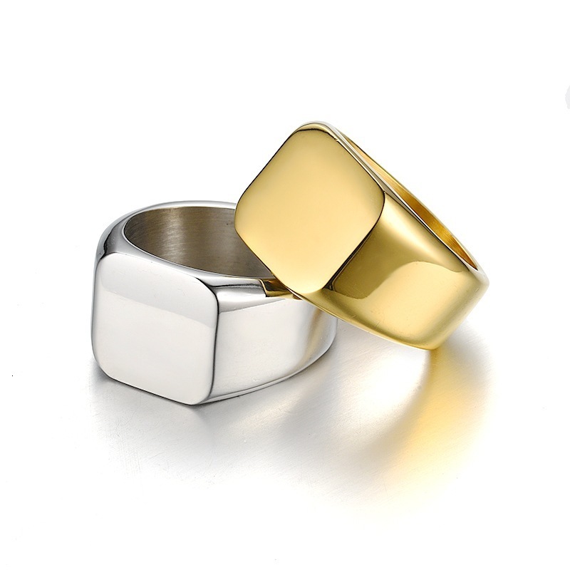Square Signet Ring for Men WomenGold Color Stainless Steel Ring Plain Band RingStatement Chunky Ring Band Thumb Ring 250708