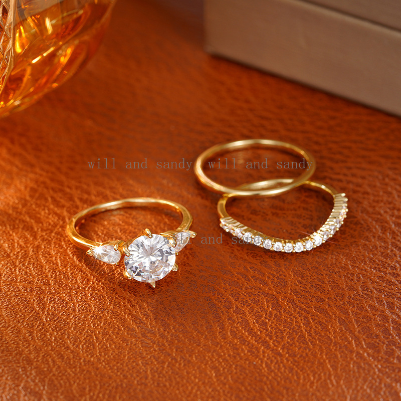 14k Gold Plated Dainty Stacking Ring Set for Women Cubic Zirconia Gemstone Knuckle Rings Engagement Wedding Promise Band Teardrop CZ Ring Designer Jew