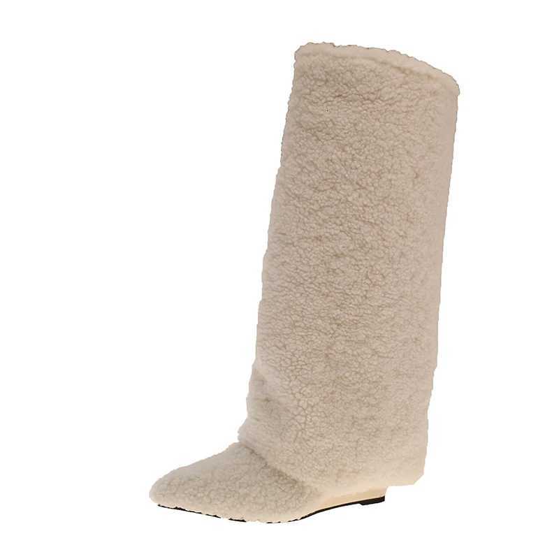 Fion Vintage Wedges Heel Wen Furry High Boots Designer Cbination Splicing Shoes Autumn Winter Ladies Pipe Long Booties Y251007