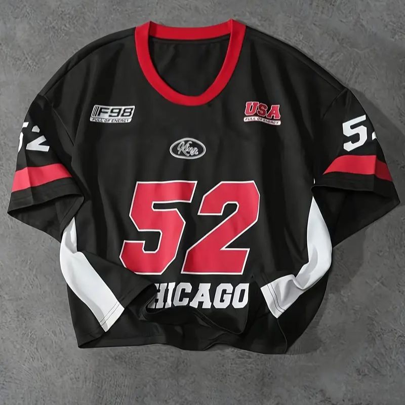 Vintage Inspired Logo & American Emblem Loosely Fitted Crewneck Shirt for Men-12