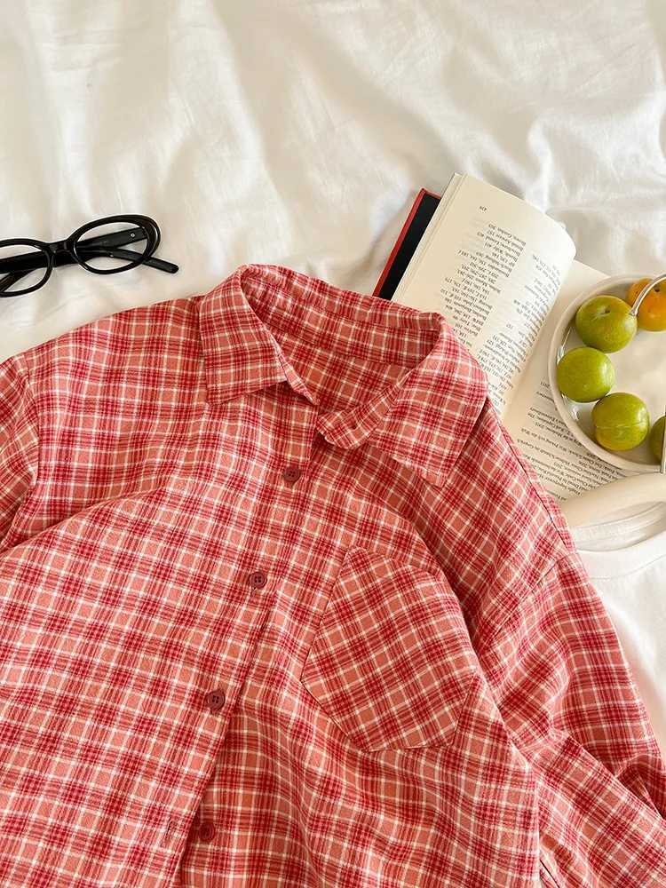 Childrens Clothing Childrens Versatile Lapel Shirt 2024 Autumn Outfit Girls Korean Style Casual Plaid Shirt Thin Jacket C251007