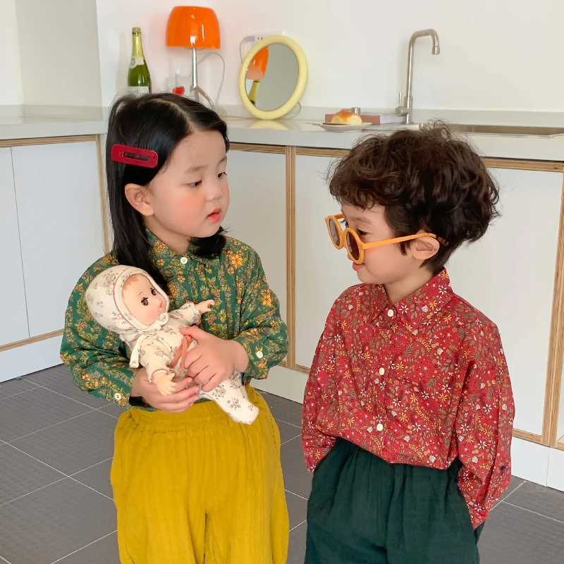 Baby Girls Boys Floral Blouses Children New Style Lapel Blouse Tops Toddler Kids LongSleeved 2025 Spring Casual Shirt C251007